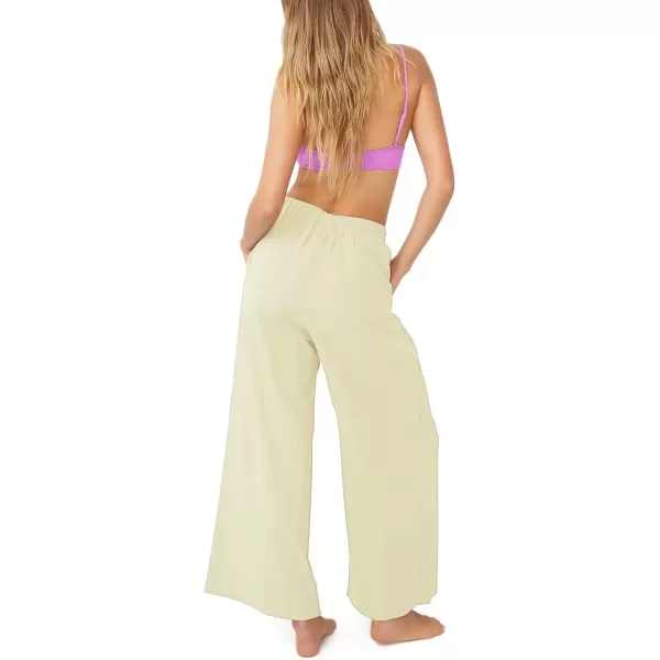 imagechouyatou Womens Summer Elastic Waist Wide Leg Linen Pants Casual Beach Palazzo PantsBeige