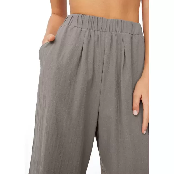imagechouyatou Womens Summer Elastic Waist Wide Leg Linen Pants Casual Beach Palazzo PantsGrey