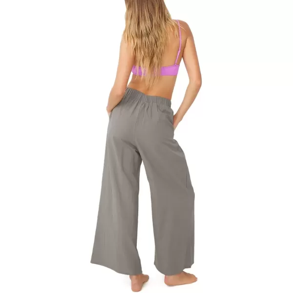 imagechouyatou Womens Summer Elastic Waist Wide Leg Linen Pants Casual Beach Palazzo PantsGrey