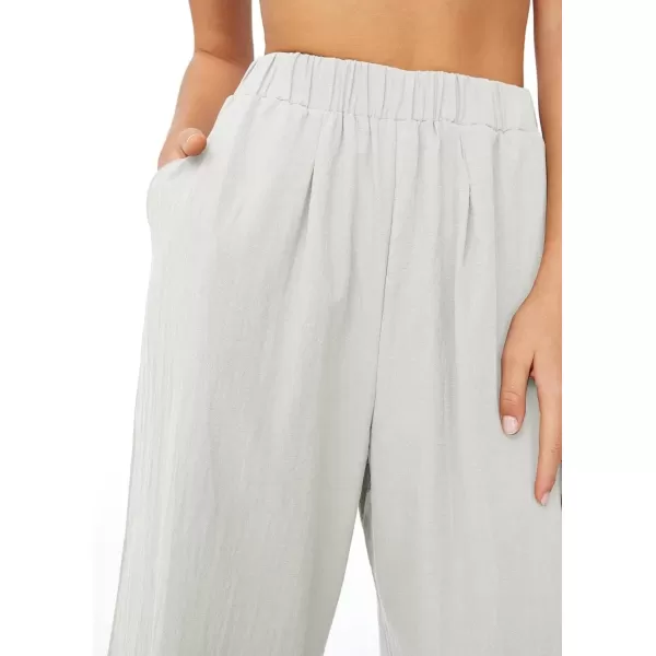 imagechouyatou Womens Summer Elastic Waist Wide Leg Linen Pants Casual Beach Palazzo PantsWhite