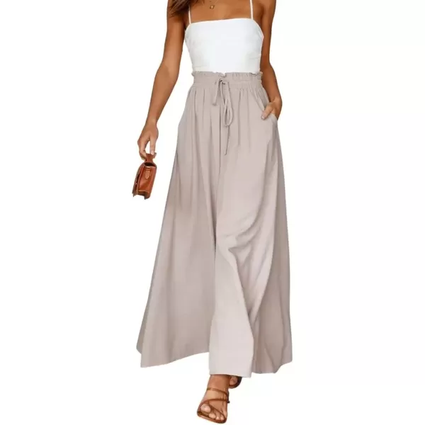 imagechouyatou Womens Summer High Waist Pants Wide Leg Drawstring Flowy Palazzo Paperbag Pants CulottesApricot