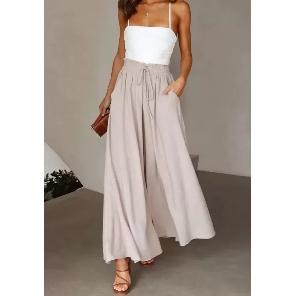 imagechouyatou Womens Summer High Waist Pants Wide Leg Drawstring Flowy Palazzo Paperbag Pants CulottesApricot