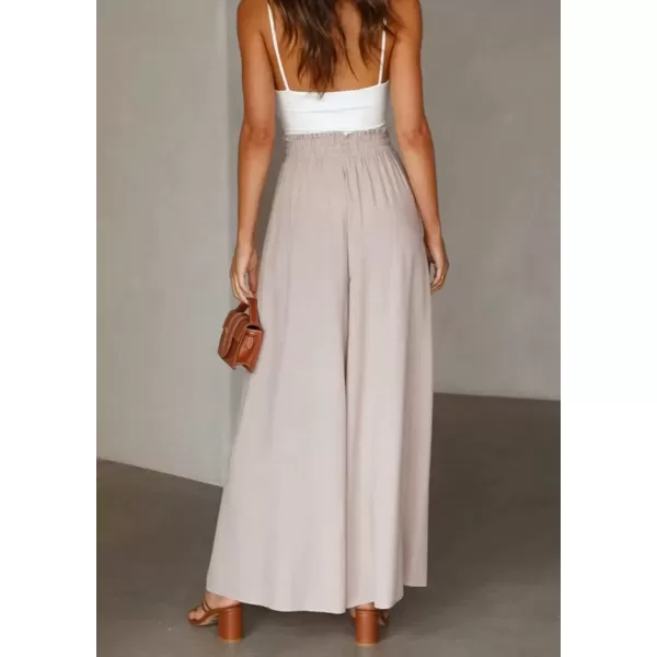 imagechouyatou Womens Summer High Waist Pants Wide Leg Drawstring Flowy Palazzo Paperbag Pants CulottesApricot