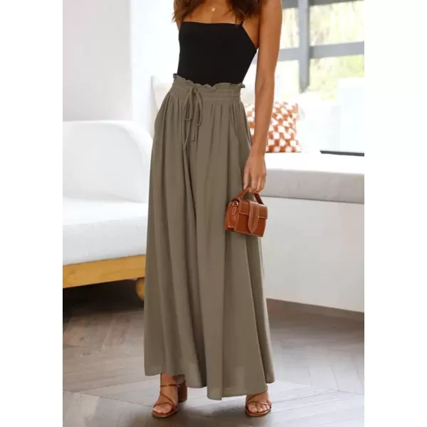imagechouyatou Womens Summer High Waist Pants Wide Leg Drawstring Flowy Palazzo Paperbag Pants CulottesArmy Green