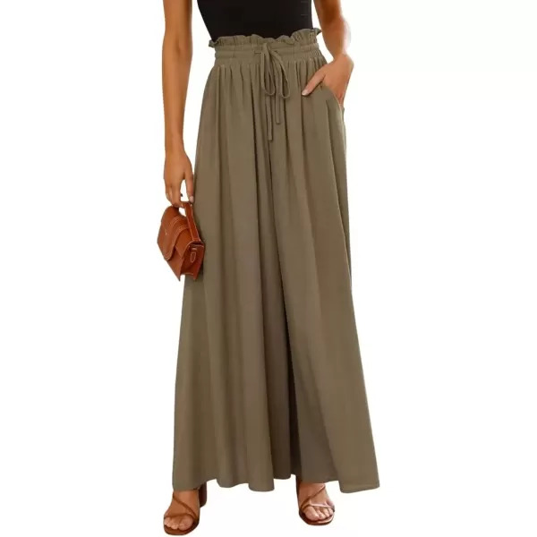 imagechouyatou Womens Summer High Waist Pants Wide Leg Drawstring Flowy Palazzo Paperbag Pants CulottesArmy Green