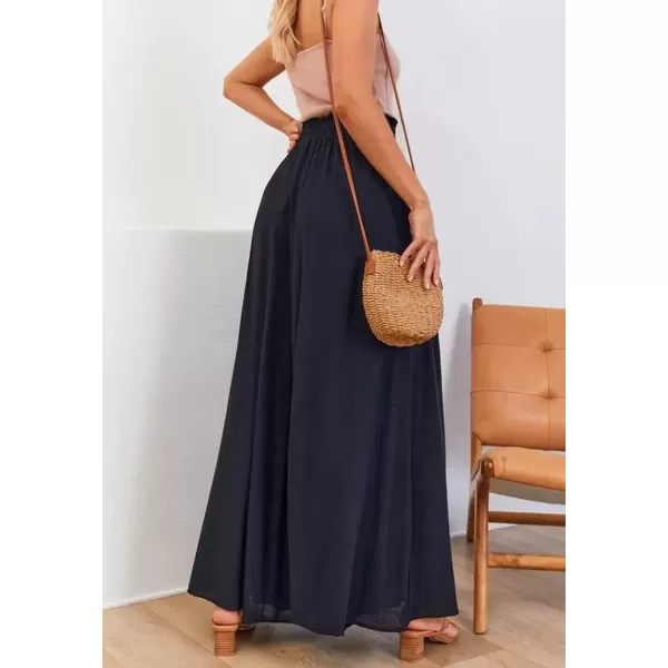 imagechouyatou Womens Summer High Waist Pants Wide Leg Drawstring Flowy Palazzo Paperbag Pants CulottesBlack