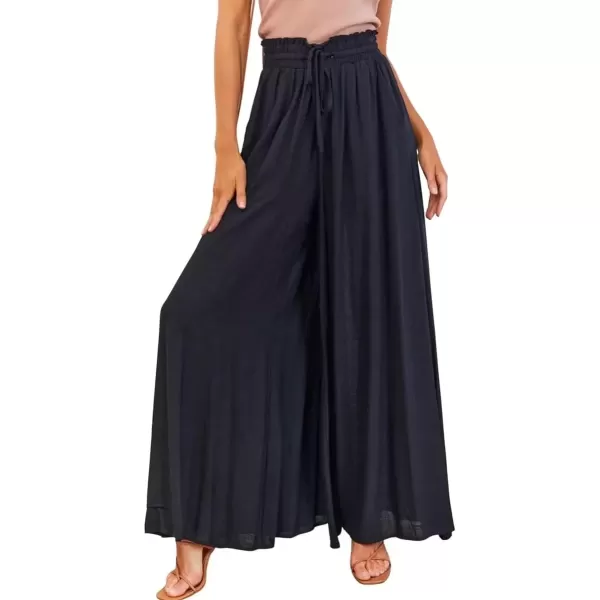 imagechouyatou Womens Summer High Waist Pants Wide Leg Drawstring Flowy Palazzo Paperbag Pants CulottesBlack