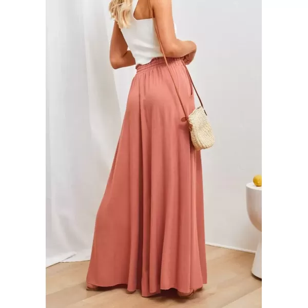imagechouyatou Womens Summer High Waist Pants Wide Leg Drawstring Flowy Palazzo Paperbag Pants CulottesOrange Red