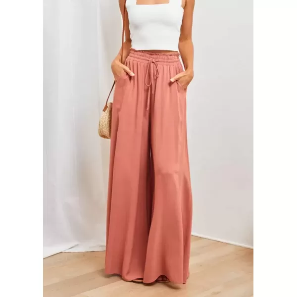 imagechouyatou Womens Summer High Waist Pants Wide Leg Drawstring Flowy Palazzo Paperbag Pants CulottesOrange Red