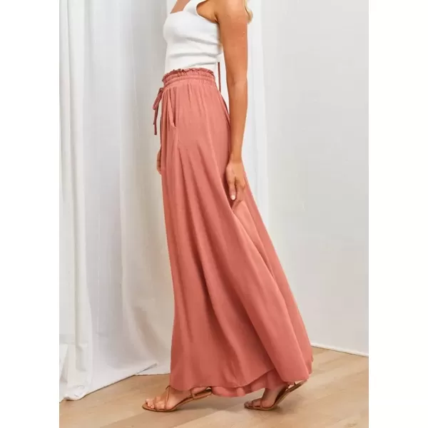 imagechouyatou Womens Summer High Waist Pants Wide Leg Drawstring Flowy Palazzo Paperbag Pants CulottesOrange Red