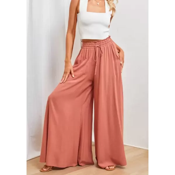 imagechouyatou Womens Summer High Waist Pants Wide Leg Drawstring Flowy Palazzo Paperbag Pants CulottesOrange Red