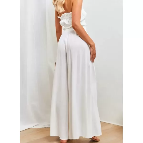 imagechouyatou Womens Summer High Waist Pants Wide Leg Drawstring Flowy Palazzo Paperbag Pants CulottesWhite