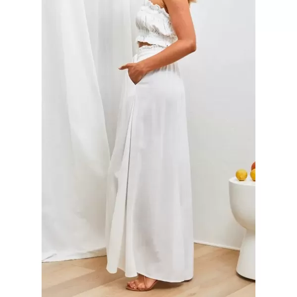 imagechouyatou Womens Summer High Waist Pants Wide Leg Drawstring Flowy Palazzo Paperbag Pants CulottesWhite