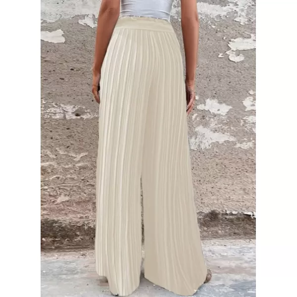 imagechouyatou Womens Summer High Waisted Pleated Wide Leg Pants Flowy Pants Palazzo Trousers CulottesBeige