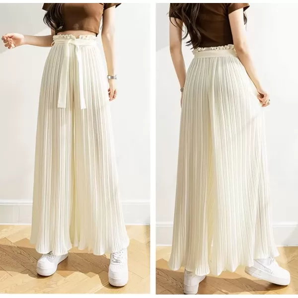 imagechouyatou Womens Summer High Waisted Pleated Wide Leg Pants Flowy Pants Palazzo Trousers CulottesBeige