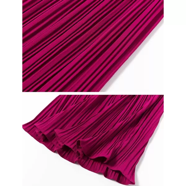 imagechouyatou Womens Summer High Waisted Pleated Wide Leg Pants Flowy Pants Palazzo Trousers CulottesBurgundy