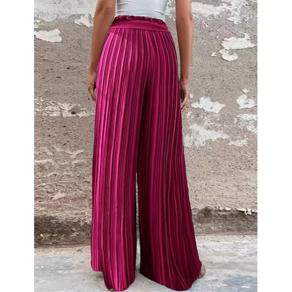 imagechouyatou Womens Summer High Waisted Pleated Wide Leg Pants Flowy Pants Palazzo Trousers CulottesBurgundy