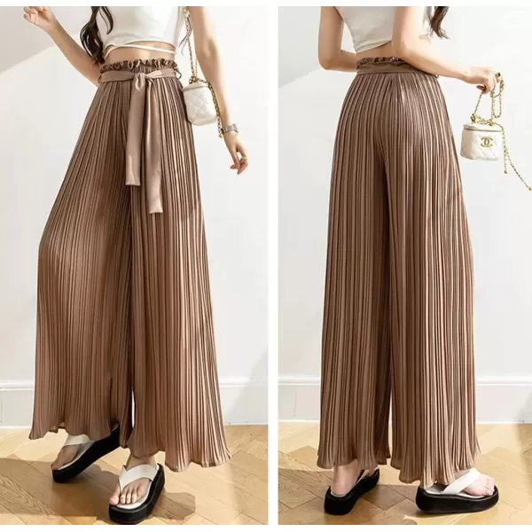 imagechouyatou Womens Summer High Waisted Pleated Wide Leg Pants Flowy Pants Palazzo Trousers CulottesKhaki