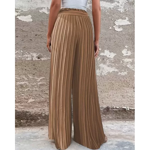 imagechouyatou Womens Summer High Waisted Pleated Wide Leg Pants Flowy Pants Palazzo Trousers CulottesKhaki