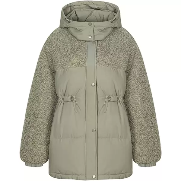 imagechouyatou Womens Winter Baggy Sherpa Puffer Jacket Zip Up Hooded Quilted Down Coat OuterwearArmy Green