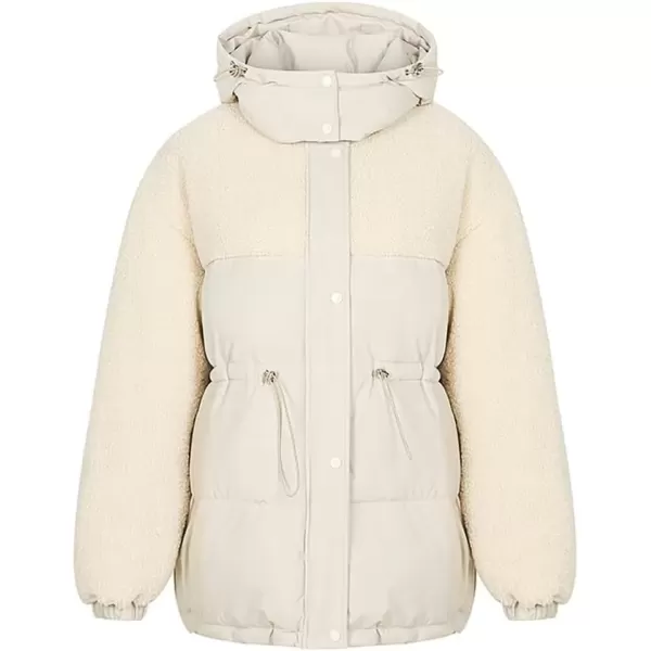 imagechouyatou Womens Winter Baggy Sherpa Puffer Jacket Zip Up Hooded Quilted Down Coat OuterwearBeige