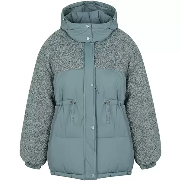imagechouyatou Womens Winter Baggy Sherpa Puffer Jacket Zip Up Hooded Quilted Down Coat OuterwearBlue