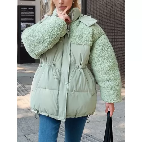 imagechouyatou Womens Winter Baggy Sherpa Puffer Jacket Zip Up Hooded Quilted Down Coat OuterwearGreen