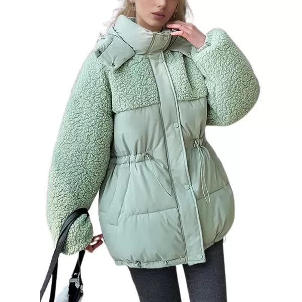 imagechouyatou Womens Winter Baggy Sherpa Puffer Jacket Zip Up Hooded Quilted Down Coat OuterwearGreen