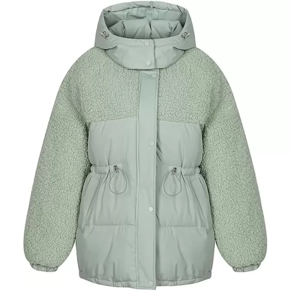 imagechouyatou Womens Winter Baggy Sherpa Puffer Jacket Zip Up Hooded Quilted Down Coat OuterwearGreen