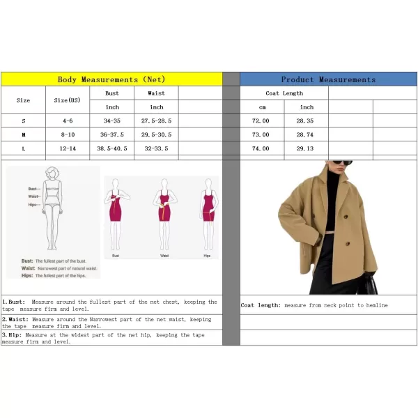 imagechouyatou Womens Winter Thick Double Breasted Wool Coat Notch Lapel Collar Office Work Short Trench CoatKhaki