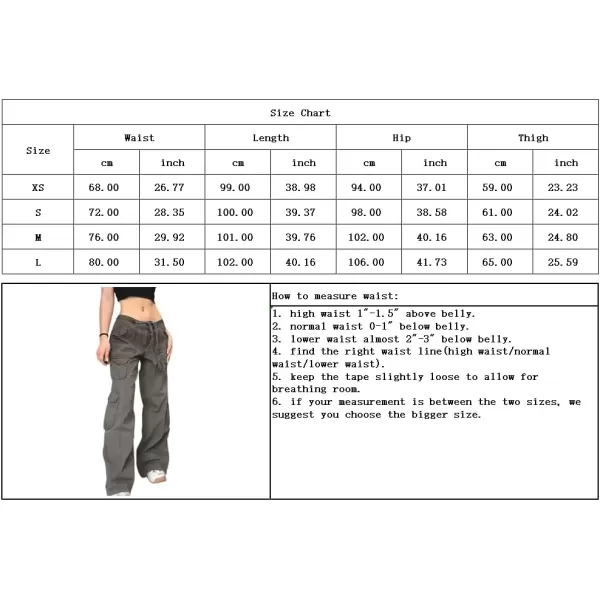 imagechouyatou Womens Y2K Baggy Cargo Pants Low Waisted Wide Leg Grunge Streetwear TrousersBlack