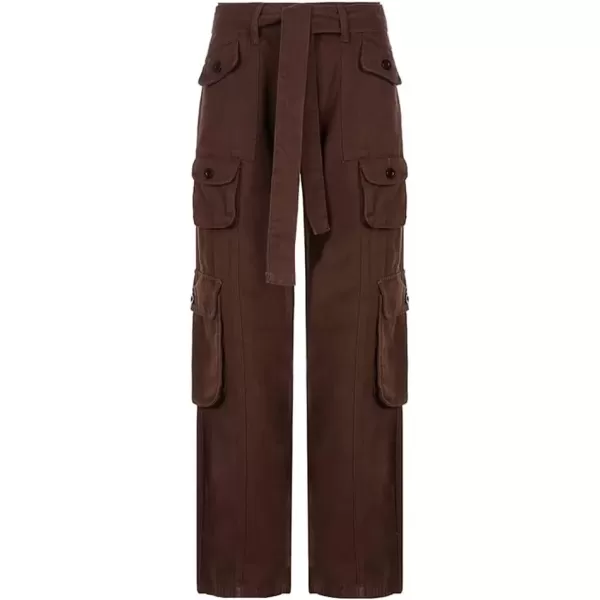 imagechouyatou Womens Y2K Baggy Cargo Pants Low Waisted Wide Leg Grunge Streetwear TrousersBrown