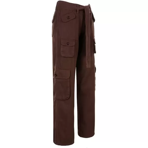 imagechouyatou Womens Y2K Baggy Cargo Pants Low Waisted Wide Leg Grunge Streetwear TrousersBrown