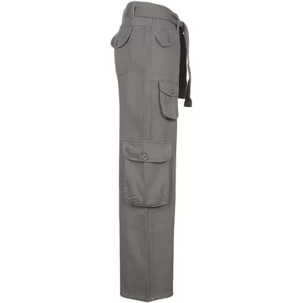 imagechouyatou Womens Y2K Baggy Cargo Pants Low Waisted Wide Leg Grunge Streetwear TrousersGrey