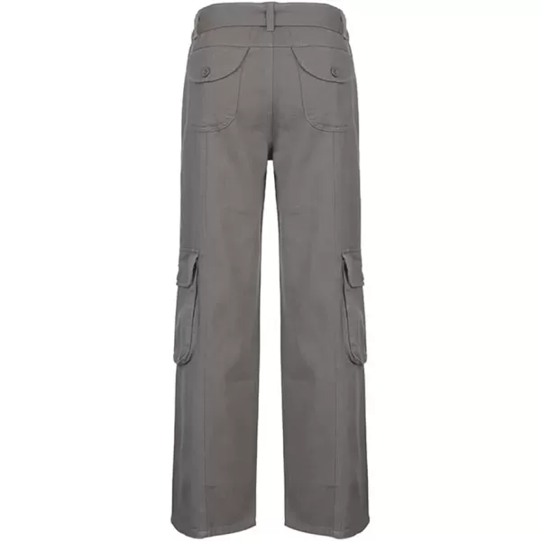 imagechouyatou Womens Y2K Baggy Cargo Pants Low Waisted Wide Leg Grunge Streetwear TrousersGrey