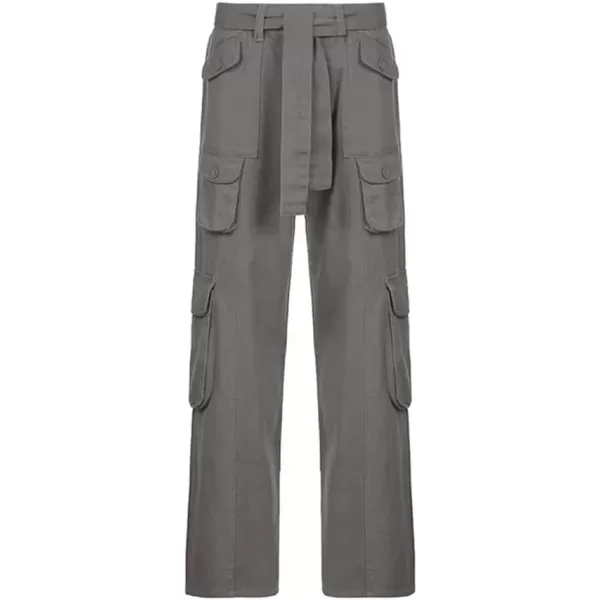 imagechouyatou Womens Y2K Baggy Cargo Pants Low Waisted Wide Leg Grunge Streetwear TrousersGrey