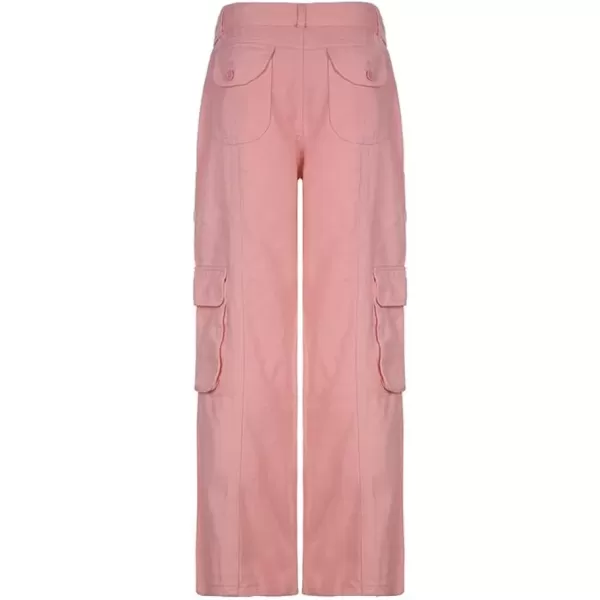 imagechouyatou Womens Y2K Baggy Cargo Pants Low Waisted Wide Leg Grunge Streetwear TrousersPink