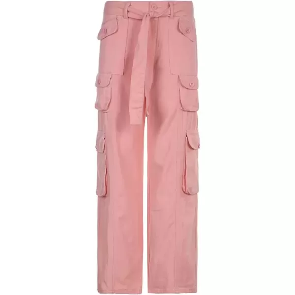 imagechouyatou Womens Y2K Baggy Cargo Pants Low Waisted Wide Leg Grunge Streetwear TrousersPink