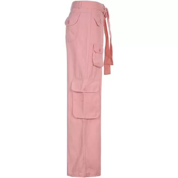 imagechouyatou Womens Y2K Baggy Cargo Pants Low Waisted Wide Leg Grunge Streetwear TrousersPink