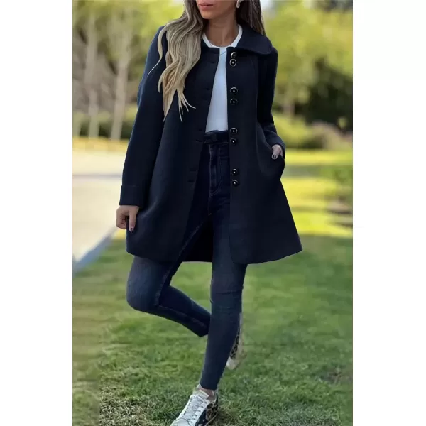 imagechouyatou CHOUYAOTU Womens Fall Single Breasted Button Down Wool Coat Business Casual Office Winter Trench CoatBlack