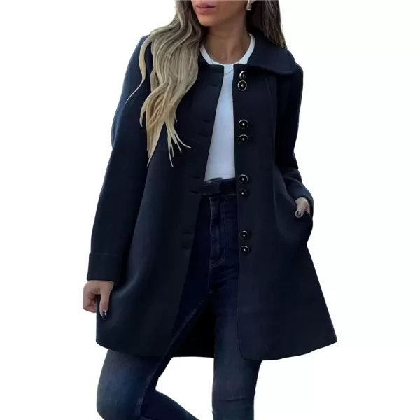imagechouyatou CHOUYAOTU Womens Fall Single Breasted Button Down Wool Coat Business Casual Office Winter Trench CoatBlack