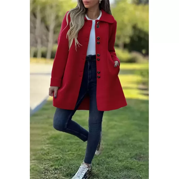 imagechouyatou CHOUYAOTU Womens Fall Single Breasted Button Down Wool Coat Business Casual Office Winter Trench CoatRed