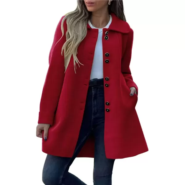 imagechouyatou CHOUYAOTU Womens Fall Single Breasted Button Down Wool Coat Business Casual Office Winter Trench CoatRed