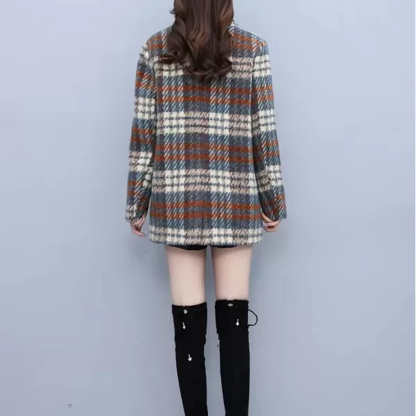 imagechouyatou Women Winter Casual Business Plaid Wool Blend Coat Loose Double Breasted Dressy Blazer Pea CoatDark Beige