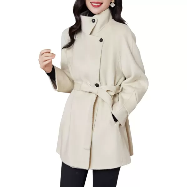 imagechouyatou Women Wool Blend Overcoat Stand Collar Trench Coat Warm Fall Winter Blazer Jacket Coat with BeltBeige