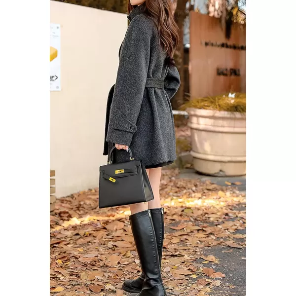imagechouyatou Women Wool Blend Overcoat Stand Collar Trench Coat Warm Fall Winter Blazer Jacket Coat with BeltDark Grey