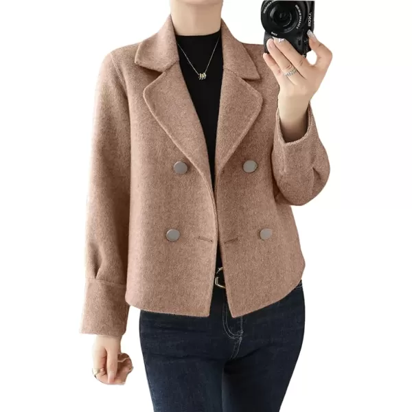 imagechouyatou Womens Casual Business Wool Blend Cropped Coat Loose Double Breasted Dressy Blazer Pea CoatDark Pink