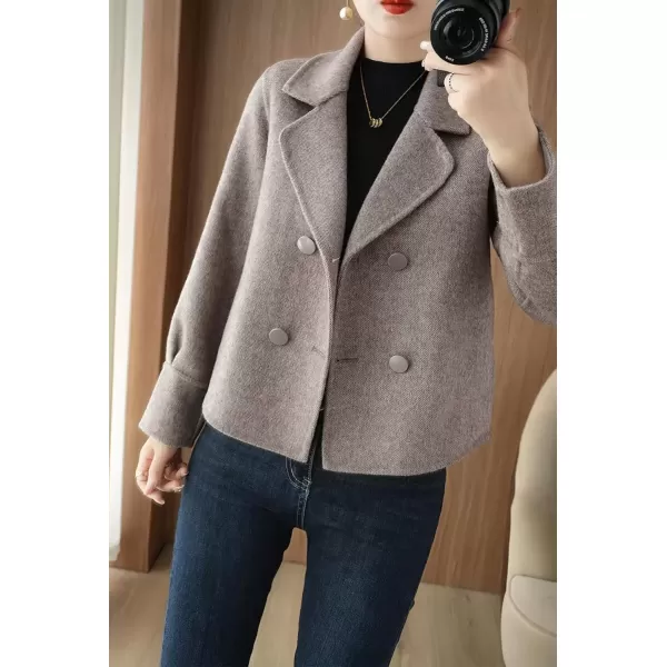 imagechouyatou Womens Casual Business Wool Blend Cropped Coat Loose Double Breasted Dressy Blazer Pea CoatGrey