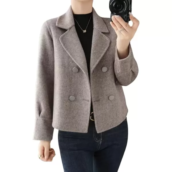 imagechouyatou Womens Casual Business Wool Blend Cropped Coat Loose Double Breasted Dressy Blazer Pea CoatGrey