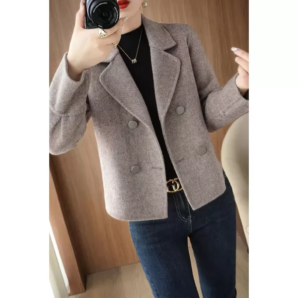 imagechouyatou Womens Casual Business Wool Blend Cropped Coat Loose Double Breasted Dressy Blazer Pea CoatGrey